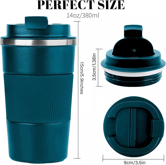 YINBAOGE Insulated Travel Coffee Mug, Spill & Leak Proof, Portable To Go Camping Stainless Steel Coffee Tumbler, Reusable Thermal Coffee Cup with Lid for Hot & Cold Drinks (Blue, 12 OZ) - Image 3
