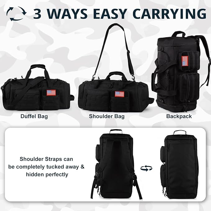 Tactical Gym Bag for Men，70L Large 3 in 1 Sports Duffle Bag - Image 5