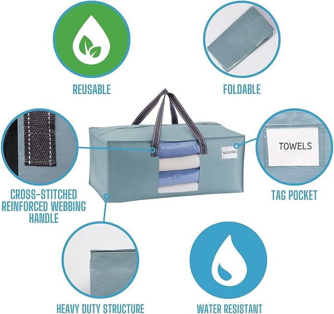VENO 4 Pack Moving Bags for College, Heavy-Duty Storage Totes, Moving Boxes and - Image 7