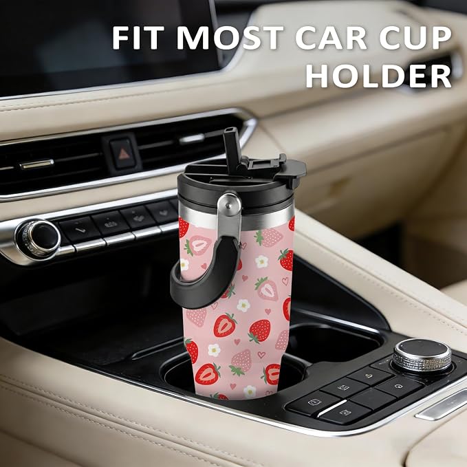 Red Strawberry Tumbler 30oz with Handle - Cute Strawberry Design Water Bottle, Insulated Stainless Steel Cup for Women & Girls, Leakproof Travel Mug, Sweet Birthday Gift for Her - Image 5