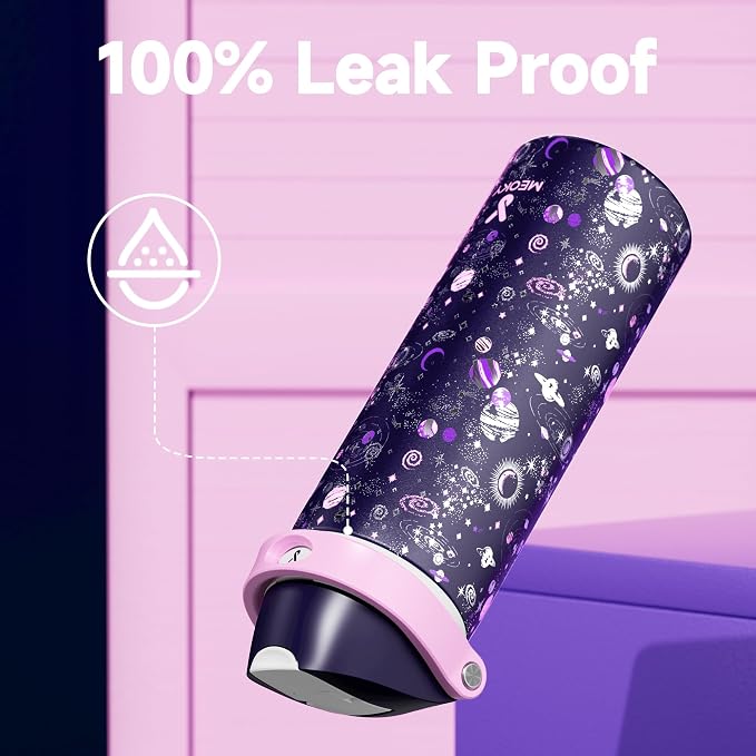 24 oz Insulated Water Bottle for Women: Meoky Stainless Steel Water Bottle with 2-in-1 Straw and Spout Lid - Leak Proof, Cold for 24 Hours, Fits in Car Cup Holder, BPA-Free for Sports Travel, Cosmic - Image 3