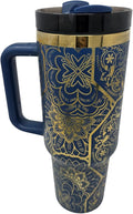 Hidden Cuss Word Tumbler 40oz Laser Engraved Funny Nurse Gift Swear Tumbler with Lid and Straw, Multicolor, Gag Gift Stainless Steel Travel Mug, Navy with Gold Underlay by Handmade