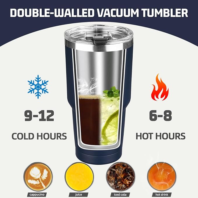 30 oz Tumbler with Lids and Straws, Stainless Steel Insulated Coffee Tumbler, Double Wall Vacuum Insulated Travel Mug Cup, Leakproof Thermal Coffee Cup for Hot and Cold Drinks (Navy Blue) - Image 4