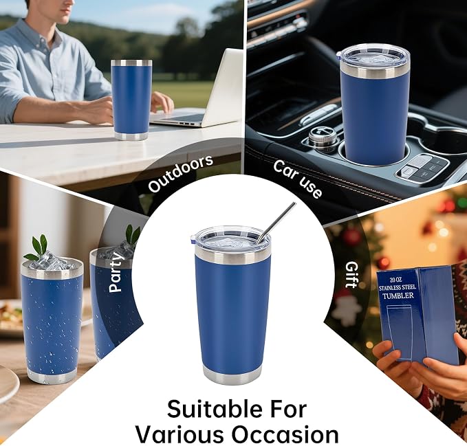 IEOVIEE 32 Pack, 20oz Stainless Steel Bulk Tumblers with Lids and Straws, Double Wall Insulated Travel Coffee Mug, Durable Powder Coated Tumbler Bulk Cup for Cold and Hot Drinks(Dark Blue) - Image 8