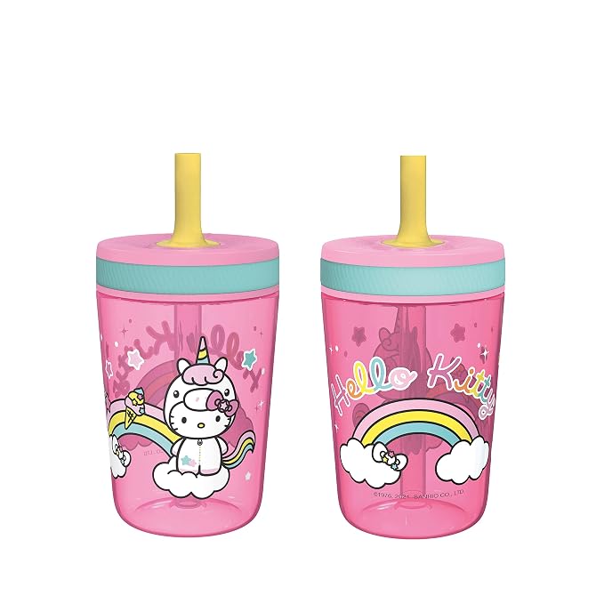 Zak Designs 15oz Hello Kitty Kelso Tumbler Set, Leak-Proof Screw-On Lid with Straw Made of Durable Plastic and Silicone, Perfect Bundle for Kids, 2 Count (Pack of 1) by ZakDesigns