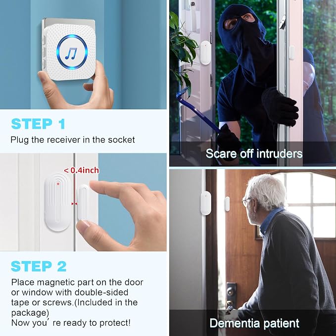 SanJie Wireless Door Chime Sensor, When Door Opens, Entry Alarm - Image 5