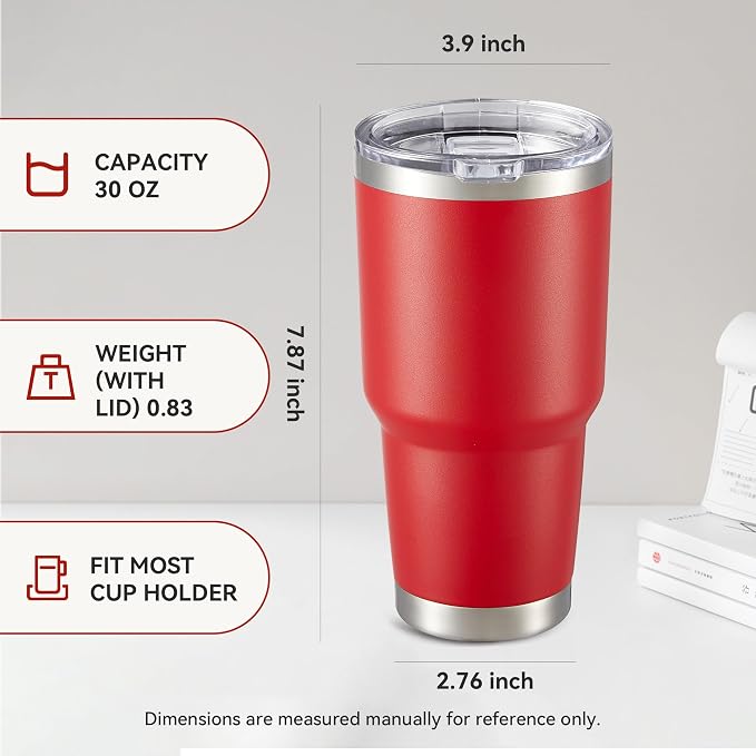 30 oz Tumbler with Lid Stainless Steel Tumblers Bulk Vacuum Insulated Cup Reusable Powder Coated Travel Mug Double Wall Leak Proof Cups Keep Cold Drinks for 12 Hours Wine Red, Set of 4 - Image 4