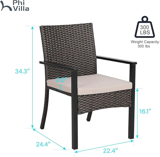 PHI VILLA Outdoor Wicker Chairs Set of 6, Rattan Covered Metal Armchairs - Image 8