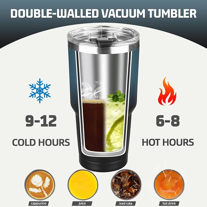 30 oz Tumbler with Lids and Straws, Stainless Steel Insulated Coffee Tumbler, Double Wall Vacuum Insulated Travel Mug Cup, Leakproof Thermal Coffee Cup for Hot and Cold Drinks (Blue Black) - Image 4