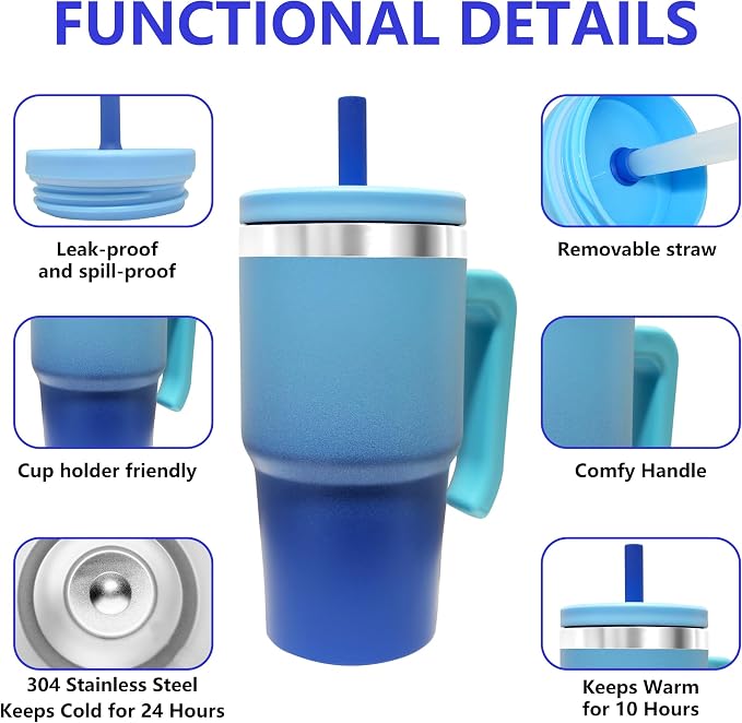 2PCS 20-OZ Insulated Water Bottle,Insulated Stainless Steel Tumbler,Reusable Cold Drink Thermos,BPA-Free, Double-Wall Stainless Steel Water Bottle (Royal Blues, 20, Fluid Ounces) - Image 3