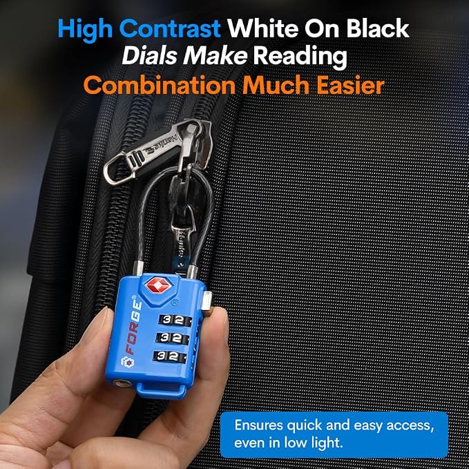 Bright Colors, TSA Approved Cable Luggage Locks 2 Pack Blue, Re-settable - Image 4