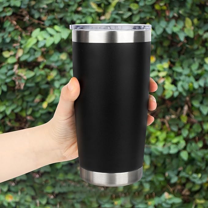 20oz Stainless Steel Tumbler Bulk with Lid, Travel Mug - Double Wall Vacuum Powder Coated Cup - Black, 6 Pack - Image 3