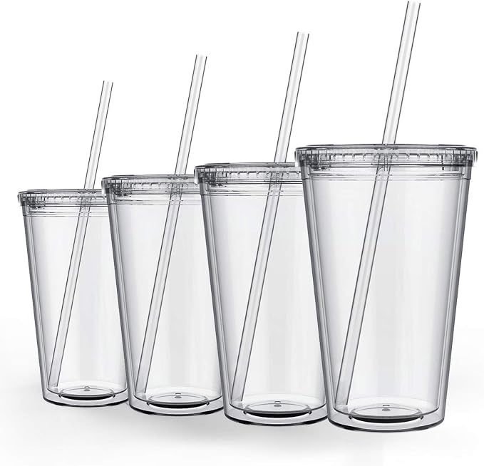 Maars Classic Clear Tumbler with Lid and Straw | 16oz Premium Acrylic, Insulated Double Wall Plastic Reusable Cups, BPA-Free To Go Cups for Ice Coffee, Fruit Teas & Water by Maars%C2%AEDrinkware