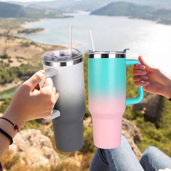 SYACOT 40 oz Tumbler with Handle and Straw Stainless Steel Insulated Tumbler Leak Proof Lid and Straw Lid Reusable Travel Mug Coffee Mug Cup Dishwasher Safe Keep Drinks Cold and Hot (Grey&Black) - Image 6
