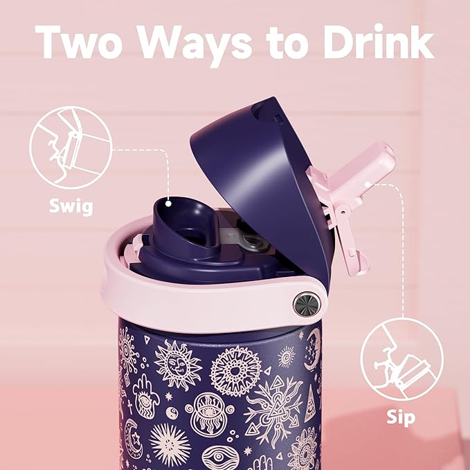 24 oz Insulated Water Bottle for Women: Meoky Stainless Steel Metal Water Bottle with 2-in-1 Straw and Spout Lid - Leak Proof, Cold for 24 Hours, Protective Silicone Base, BPA-Free for School, Arcana - Image 2
