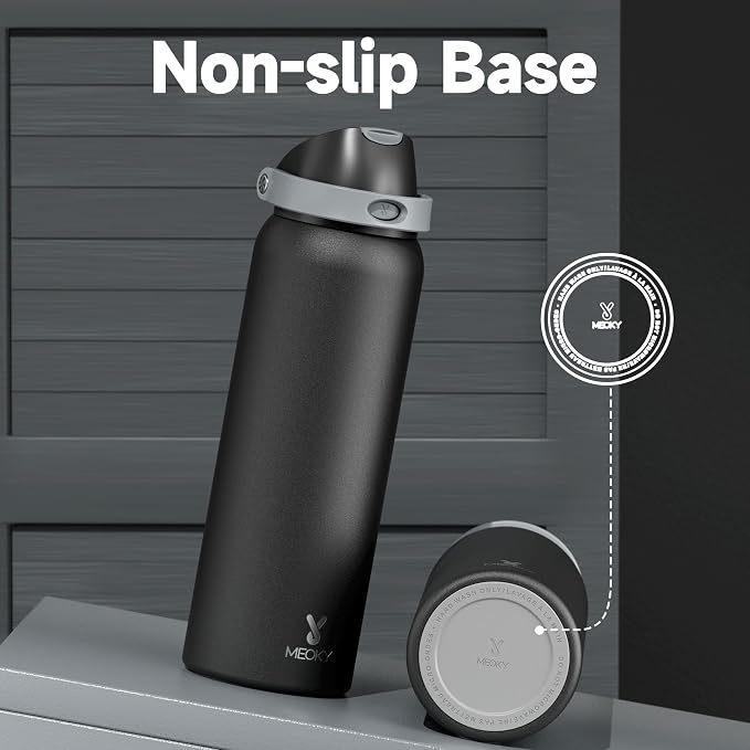 40 oz Insulated Water Bottle for Sports: Meoky Stainless Steel Water Bottle with 2-in-1 Straw and Spout Lid - Leak Proof, Cold for 24 Hours, Protective Silicone Base, BPA-Free for Gym, Night - Image 8
