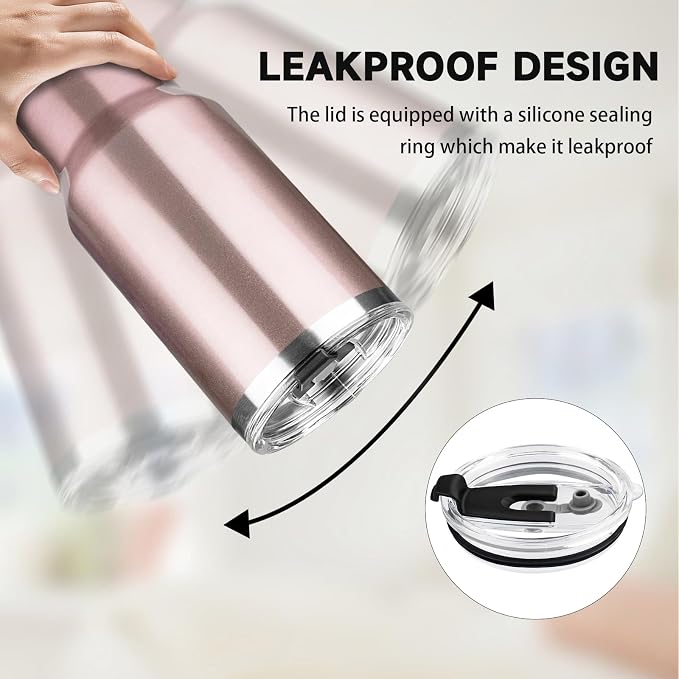 40 oz Tumbler with Lids and Straws, Stainless Steel Insulated Coffee Tumbler, Double Wall Vacuum Insulated Travel Mug Cup, Leakproof Thermal Coffee Cup for Hot and Cold Drinks (Rose Gold) - Image 5