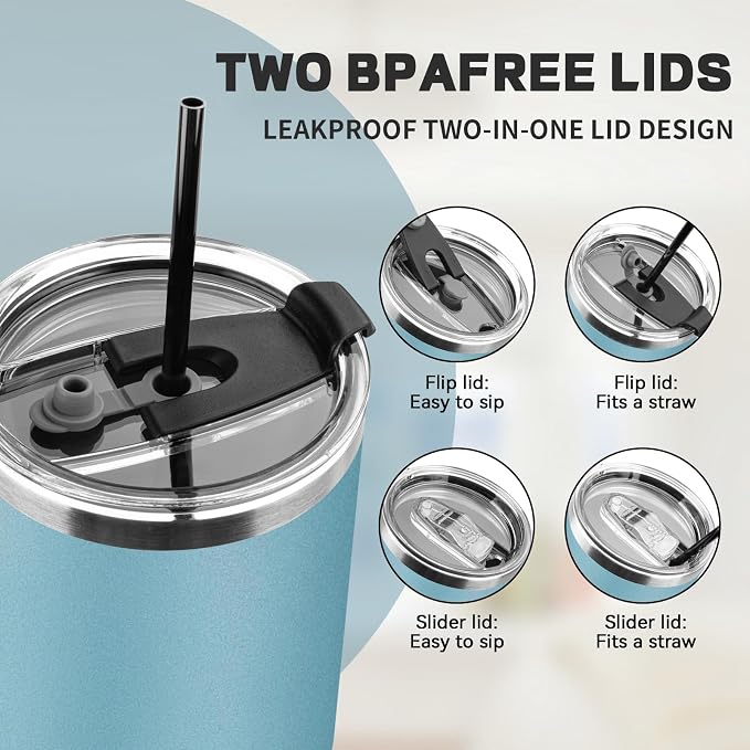 40 oz Tumbler with Lids and Straws, Stainless Steel Insulated Coffee Tumbler, Double Wall Vacuum Insulated Travel Mug Cup, Leakproof Thermal Coffee Cup for Hot and Cold Drinks (azure blue) - Image 6