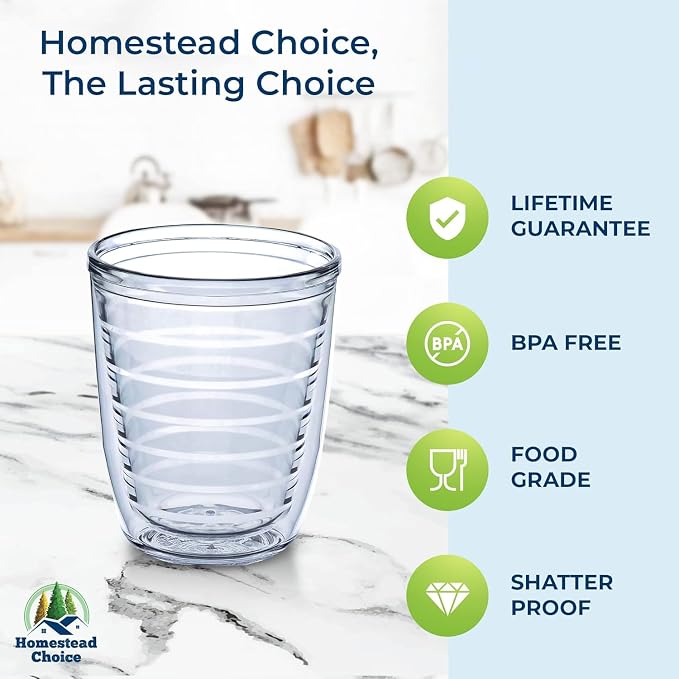 12oz Insulated Tumblers Plastic - Great for Iced Coffee & Hot Drinks, 4 pack Clear Double Wall Insulated Drinking Glasses Cups, BPA-Free, Reusable Cups, Camping, Travel, Kitchen, Party - Image 3