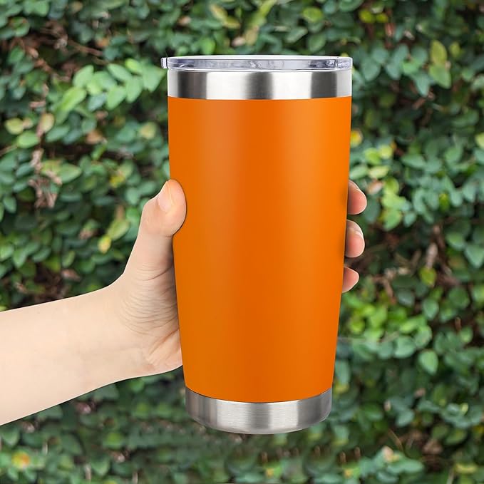 20oz Stainless Steel Tumbler Bulk with Lid, Travel Mug - Double Wall Vacuum Powder Coated Cup - Orange, 6 Pack - Image 6
