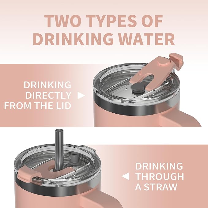 40 oz Tumbler with Handle,Tumbler with Lid and Straw,Double Wall Insulated Cup Stainless Steel Travel Mug(Cold for 34 Hours),Water Bottle for Iced Tea,Coffee,Cold Beverages(Pink) - Image 4