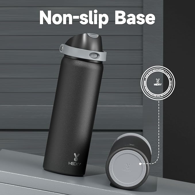 32 oz Insulated Water Bottle for Sports: Meoky Stainless Steel Water Bottle with 2-in-1 Straw and Spout Lid - Leak Proof, Cold for 24 Hours, Protective Silicone Base, BPA-Free for Gym, Night - Image 8