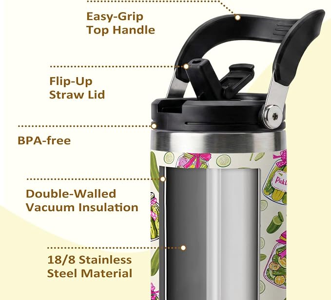 Pickle Tumbler 30oz - Pickle Themed Gifts for Adults, Stainless Steel Insulated Cup with Handle, Novelty Water Bottle for Pickles Lovers, Funny Kitchen Theme Present - Image 3