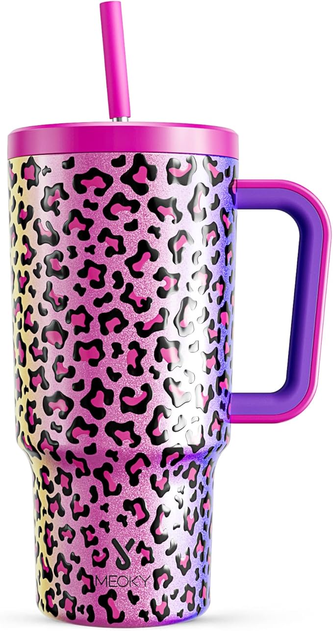 Meoky 30 oz Tumbler with Handle, Tumbler with Lid and Straw, Insulated Stainless Steel Travel Mug, 100% Leak-proof, Cupholder Friendly, Keeps Cold for 24 Hours or Hot for 8 Hours (Celebration) by MEOKY