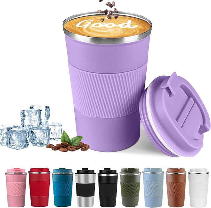 YINBAOGE Insulated Travel Coffee Mug, Spill & Leak Proof, Portable To Go Camping Stainless Steel Coffee Tumbler, Reusable Thermal Coffee Cup with Lid for Hot & Cold Drinks (Purple, 17 OZ) by YINBAOGE