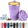 YINBAOGE Insulated Travel Coffee Mug, Spill & Leak Proof, Portable To Go Camping Stainless Steel Coffee Tumbler, Reusable Thermal Coffee Cup with Lid for Hot & Cold Drinks (Purple, 12 OZ) by YINBAOGE