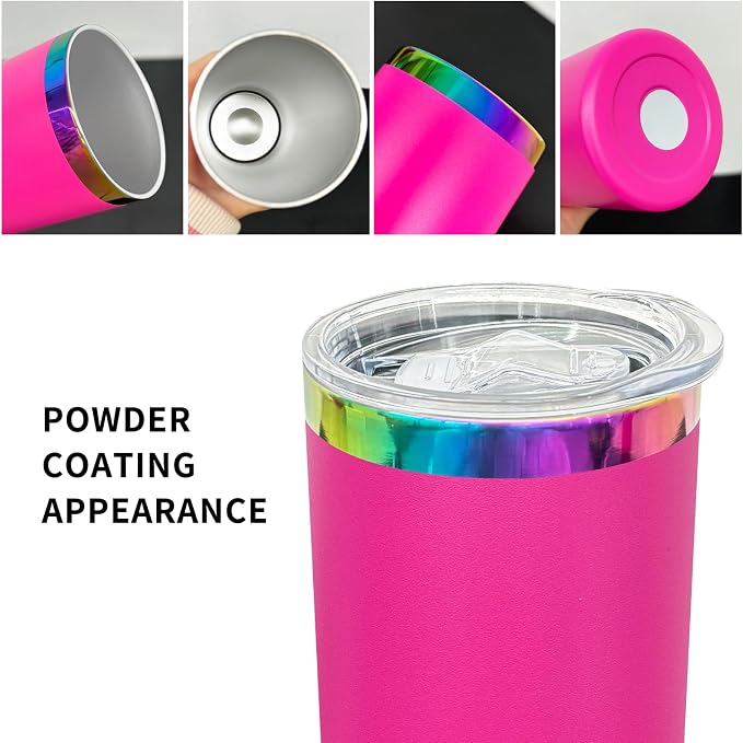 20 oz Skinny Tumblers Stainless Steel Tumbler with Lid and Straw Double Wall Vacuum Insulated Coffee Mug 20oz Powder Coated Cup for Hot and Cold Drinks(Rosy,1 pack) - Image 3