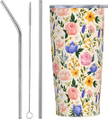 Floral Tumbler with Lid and Straw 20oz Vacuum Insulated Coffee Cup Stainless Steel Tumblers Leakproof Travel Mug Present for Women Men by Yrebyou