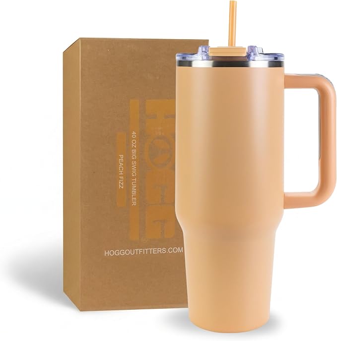 Hogg Big Swig 40 oz Tumbler with Handle and Straw - Peach Fizz, 40oz Insulated Stainless Steel, Water Tumbler with Straw, Water Cup with Handle, Versatile Leak Proof Lid by HoggOutfitters
