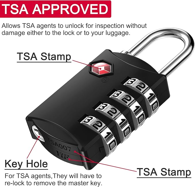 ZHEGE Luggage Lock for Train 4 Pack, 1 Cable, TSA Approved Travel Cable Lock - Image 3