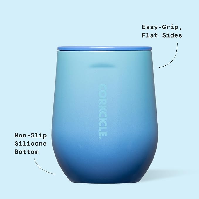 Corkcicle Classic Stemless Wine Tumbler - Keeps Drinks Cold for 6 Hours - Triple-Insulated Stainless Steel - Non-Slip Bottom - Summer Drinkware Gift - Keeps Drinks Ice Cold - 12 oz - Boom Box Blue - Image 4
