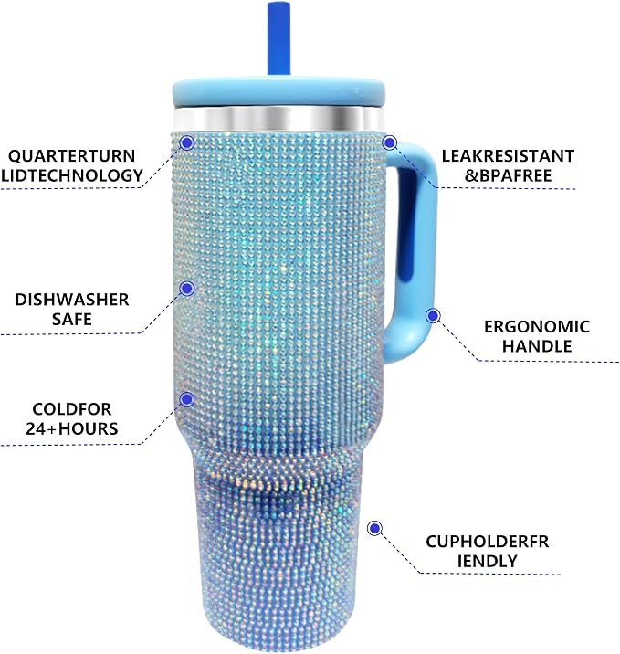 40-OZ Insulated Water Bottle,Insulated Stainless Steel Tumbler,Reusable Cold Drink Thermos,BPA-Free, Double-Wall Stainless Steel Water Bottle (Royal Blue - Diamond, 40, Fluid Ounces) - Image 5