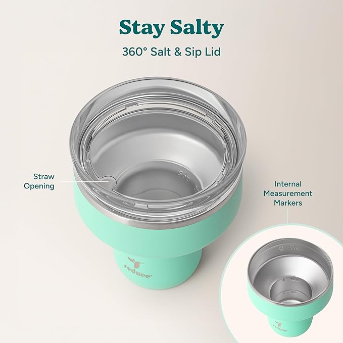 REDUCE Saltini 16oz Cocktail Tumbler - Insulated Margarita Tumbler with Lid - Keeps Drinks Cold for 10 Hours-360 Sippable Martini Glass Alternative-Shatterproof Perfect for Parties- Saltwater - 4 Pack - Image 4