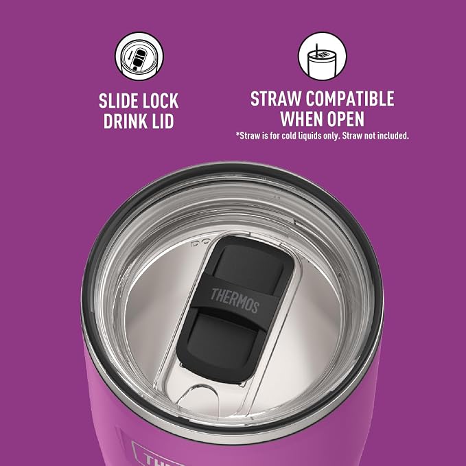 THERMOS ICON SERIES, Stainless Steel Tumbler with Slide Lock, 24 Ounce, Plum - Image 4