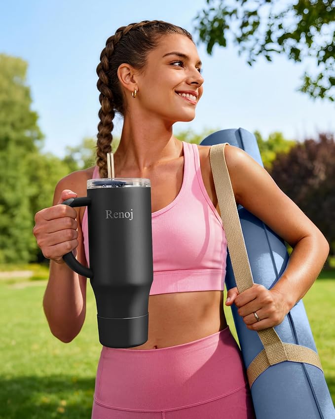 Renoj Insulated Mug 100% Spill Resistant Insulated Water Bottle for Iced Coffee & Hot Drinks - Fits Car Cup Holder, Ideal Gift, 2 Straws & Silicone Boot - FlexSlide White 40 oz - Image 5