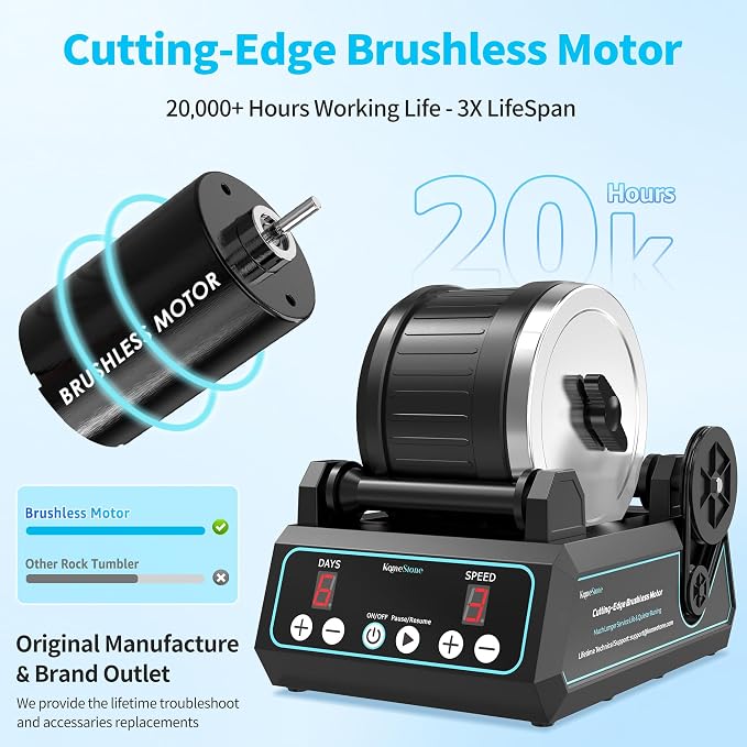 K1 Pro Professional Cutting-Edge Brushless Motor Advanced Rock Tumbler Polisher Kit, Large 2.5Lb Barrel with 3-Speed & 9-Day Timer, Includes All Accessories, Ideal Gift for Adults & Rock Collectors - Image 2