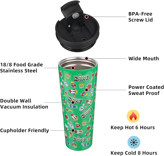 BJPKPK 26oz Stainless Steel Insulated Tumbler With lid And Straw Travel Coffee Thermal Tumblers Cup For Women And Men,Game - Image 2