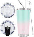 WETOWETO 20oz Insulated Stainless Steel Tumbler, Coffee Tumbler with 2 Lids and 2 Straws, Double Wall Vacuum Leak-proof Travel Coffee Mug, Powder Coated Water Cup (Green-Pink Gradient, 1 Pack) by Wetoweto