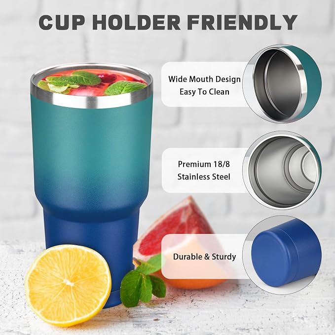 30 oz Tumbler with Lids and Straws, Stainless Steel Insulated Coffee Tumbler, Double Wall Vacuum Insulated Travel Mug Cup, Leakproof Thermal Coffee Cup for Hot and Cold Drinks (dark green blue) - Image 3