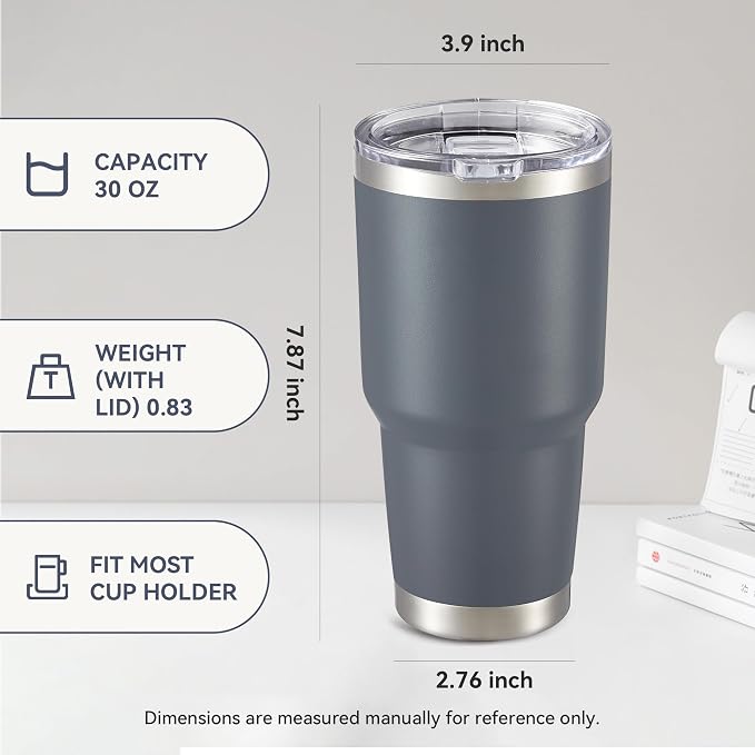 30 oz Tumbler with Lid Stainless Steel Tumblers Bulk Vacuum Insulated Cup Reusable Powder Coated Travel Mug Double Wall Leak Proof Cups Keep Cold Drinks for 12 Hours Gray, Set of 4 - Image 4