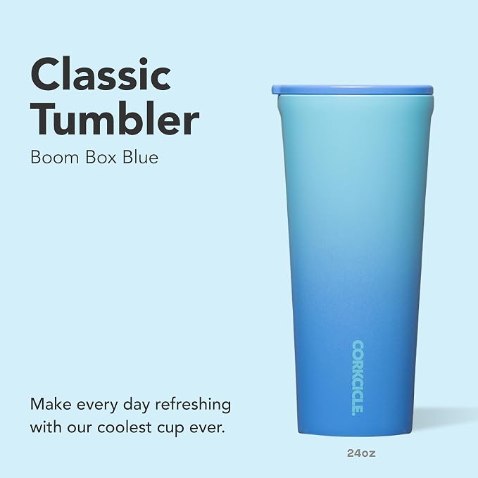 Corkcicle Classic Tumbler - Keeps Drinks Cold 9 Plus Hours - Triple Insulated Stainless Steel Drink Tumbler - Sliding Lid - Summer Drinkware Gift - Keeps Drinks Ice Cold - 24 oz - Boom Box Blue - Image 2