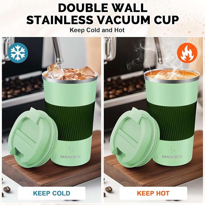 MOMSIV 17oz Travel Mug, Insulated Coffee Cup with Leakproof Lid, Vacuum Stainless Steel Double Walled Reusable Tumbler for Hot and Cold Water Coffee and Tea In Travel and Car - Image 3