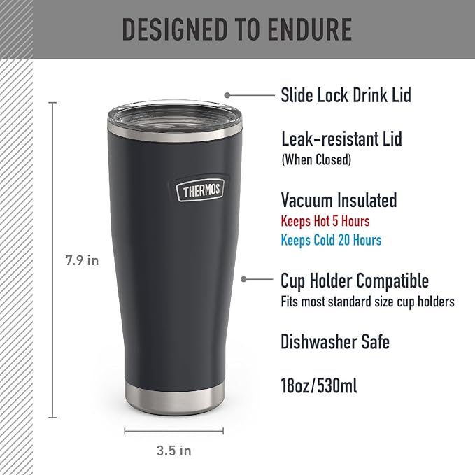 THERMOS ICON SERIES, Stainless Steel Tumbler with Slide Lock, 18 Ounce, Granite - Image 2