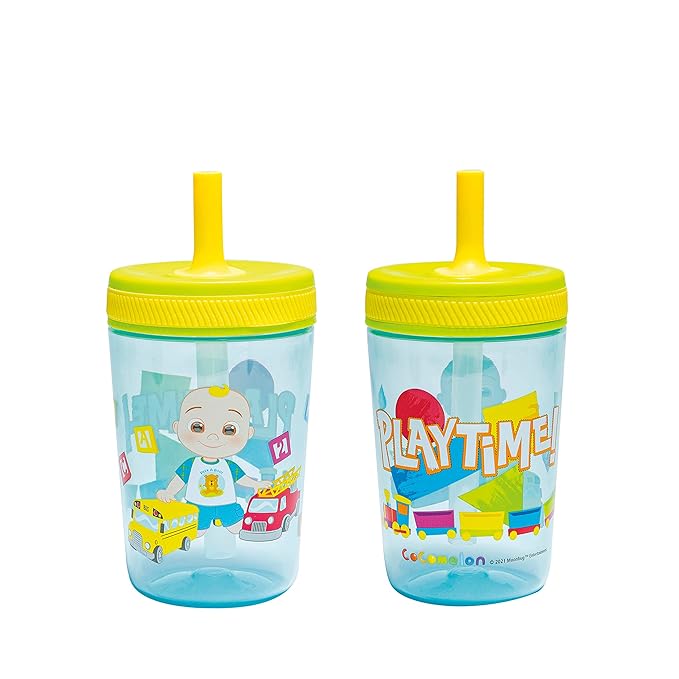 Zak Designs 15oz Cocomelon Kelso Tumbler Set, Leak-Proof Screw-On Lid with Straw Made of Durable Plastic and Silicone, Perfect Bundle for Kids by ZakDesigns