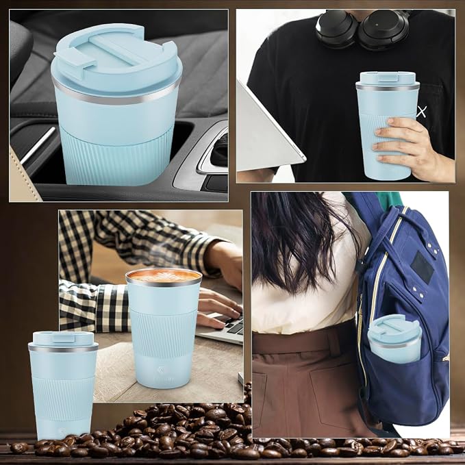 CS COSDDI 12 oz Stainless Steel Vacuum Insulated Tumbler - Coffee Travel Mug Spill Proof with Lid - Coffee Cups for Keep Hot/Ice Coffee,Tea and Beer (3rd pale blue) - Image 7