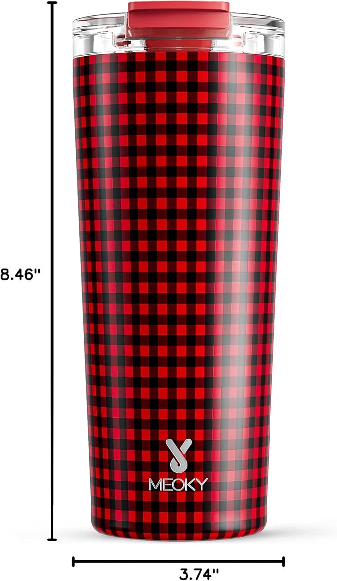 Meoky 24 oz Travel Coffee Mug with Leak-proof Lid, Stainless Steel Insulated Coffee Tumbler, Keeps Hot for 8 Hours or Cold for 24 Hours, Fits in Car Cup Holder (Crimson Plaid) - Image 3